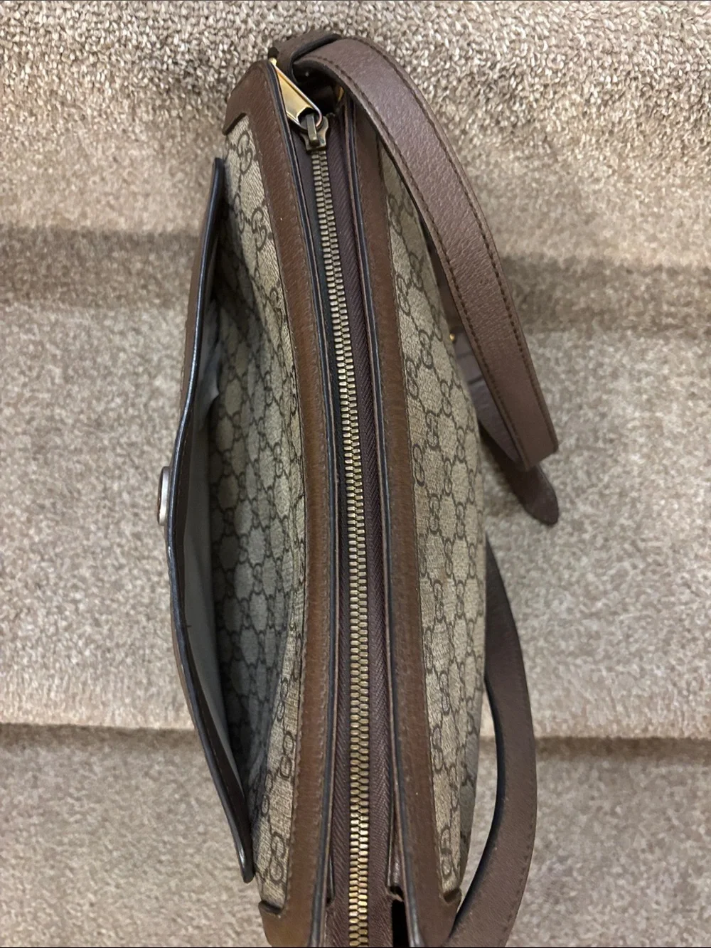 Gucci Brown GG Canvas Messenger with Red and Green Web